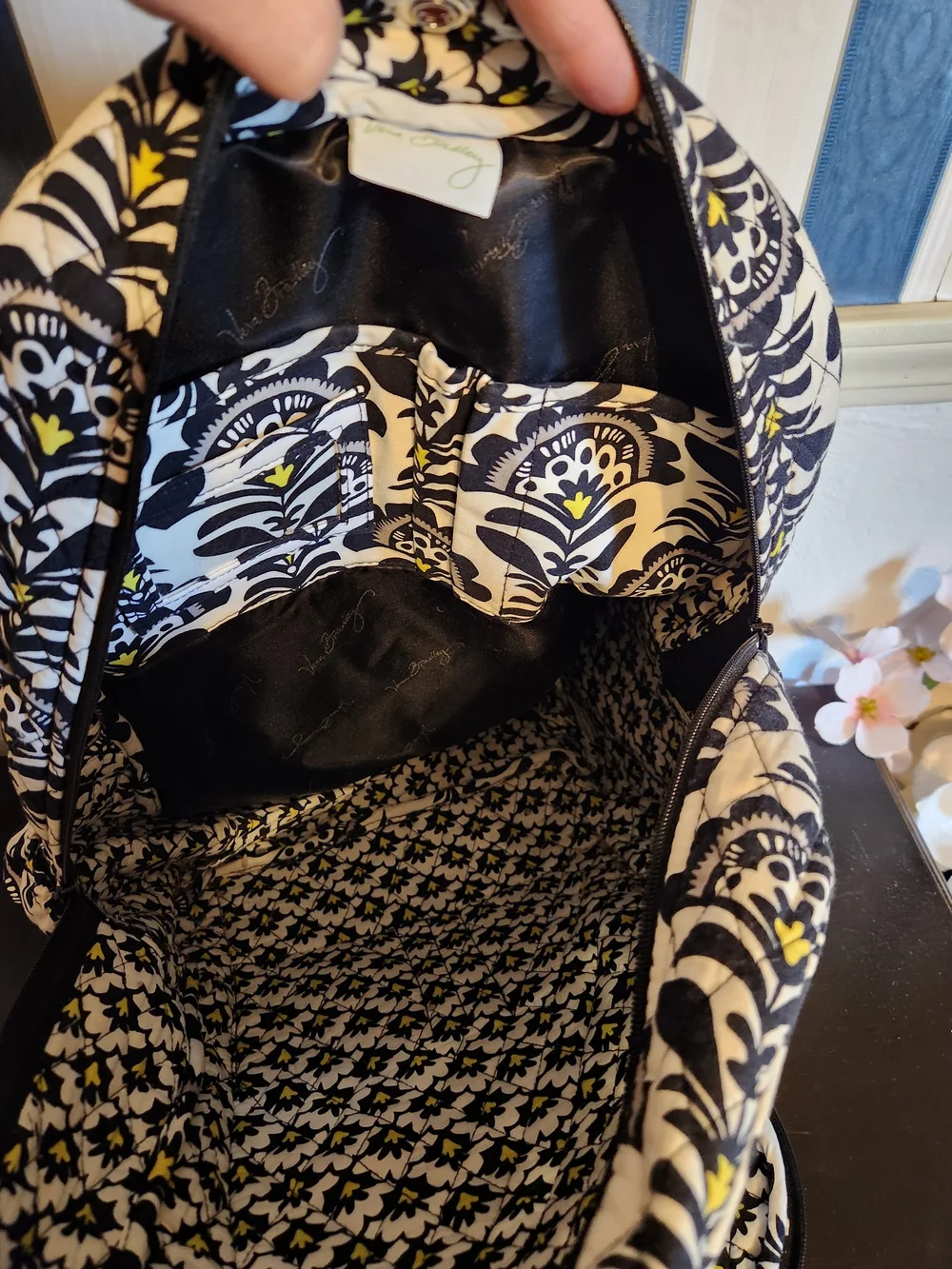 Vera Bradley Black White and Yellow Quilted Backpack